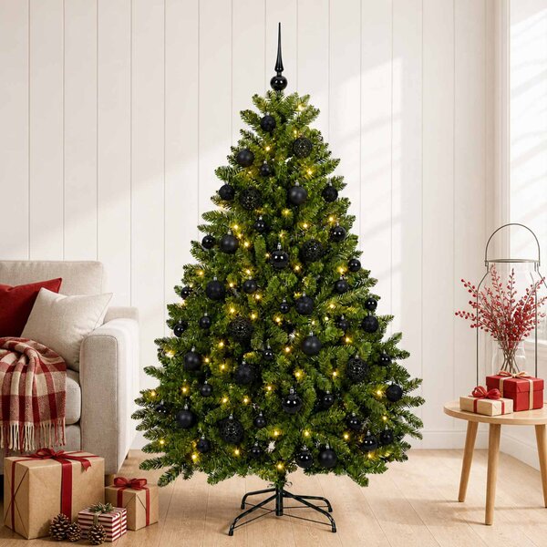 Világos zöld műkarácsonyfa díszgömbökkel 120 cm 150 LED