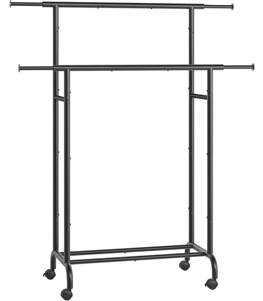 SONGMICS Dupla Görgethető Ruhatartó Állvány, 120 cm, Matt Fekete