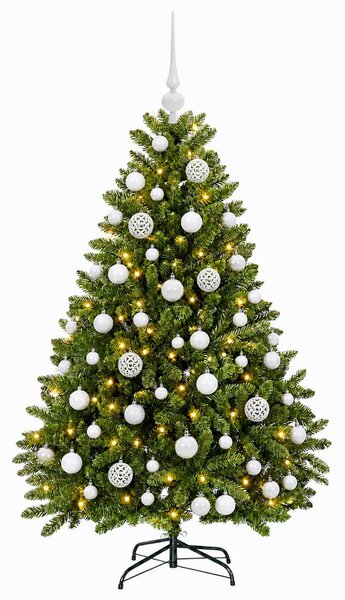 Világos zöld műfenyő gömbdíszekkel 120 cm 150 LED Meleg fehér