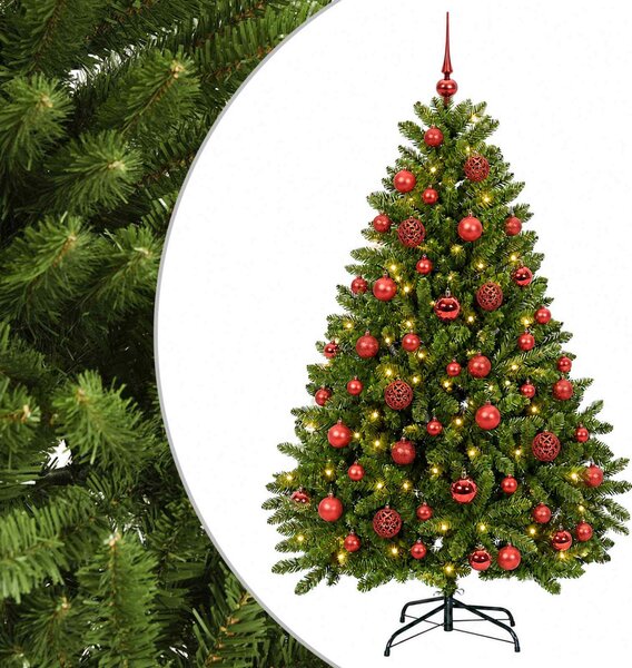 Világos zöld műkarácsonyfa gömbökkel 120 cm 150 LED Meleg fehér