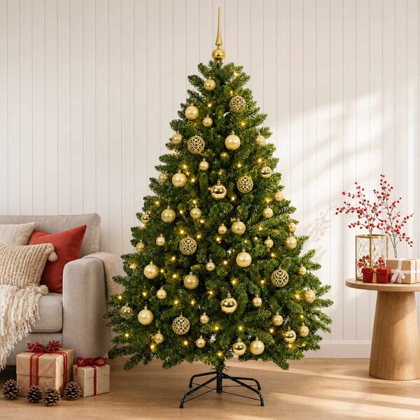 Világos zöld műkarácsonyfa gömbdísszel 120 cm 150 LED