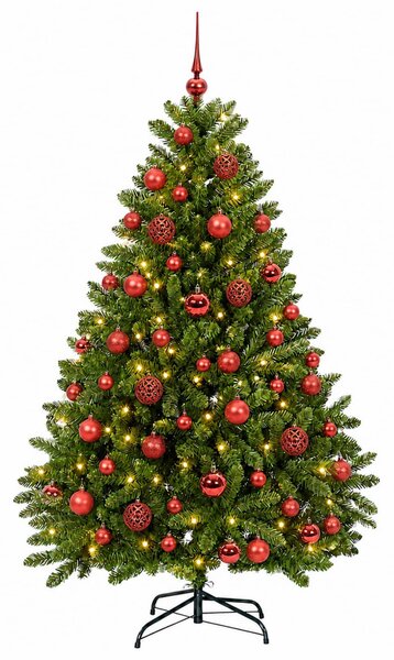 Világos zöld műkarácsonyfa gömbökkel 120 cm 150 LED Meleg fehér