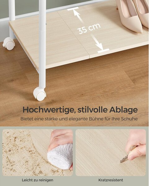 SONGMICS Colten Kétsínes Ruhaállvány Polccal, 98,5 cm, 100 kg, Matt Fehér / Természetes Bézs