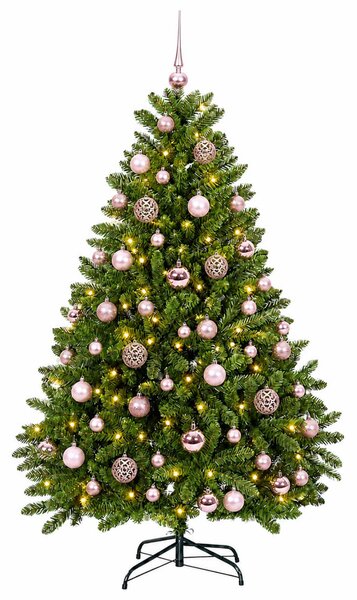 Világos zöld műkarácsonyfa gömbökkel 120 cm 150 LED Meleg fehér