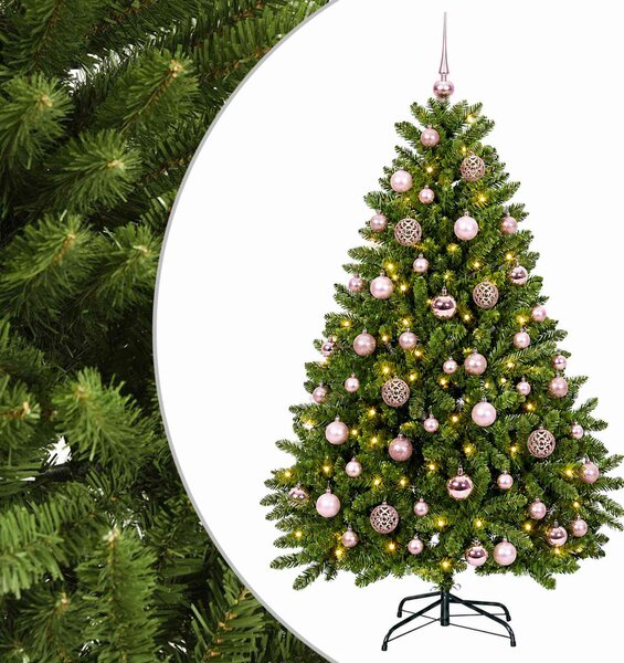 Világos zöld műkarácsonyfa gömbökkel 120 cm 150 LED Meleg fehér