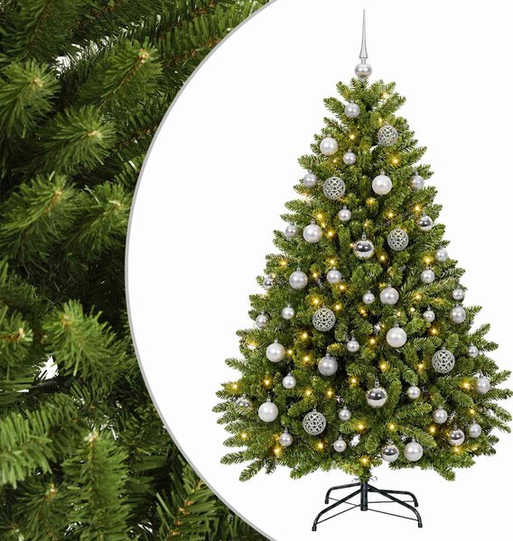 Világos zöld műkarácsonyfa gömbökkel 120 cm 150 LED Meleg fehér