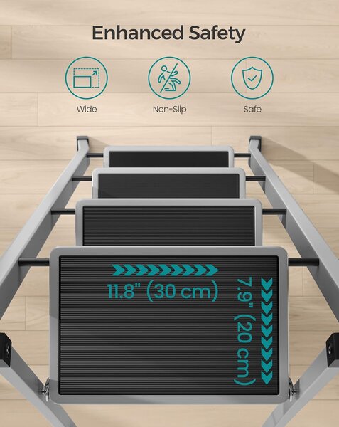 SONGMICS 4 Lépcsős Összecsukható Létrás Fellépő (150 kg Teherbírás), Szürke-Fekete