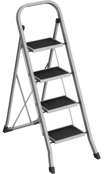 SONGMICS 4 Lépcsős Összecsukható Létrás Fellépő (150 kg Teherbírás), Szürke-Fekete