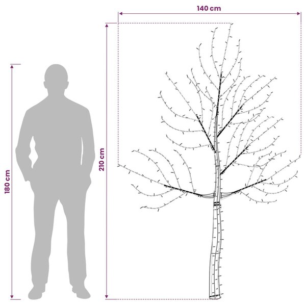 LED-es fali karácsonyfa 210 cm 312 LED Hideg fehér Acél Fekete