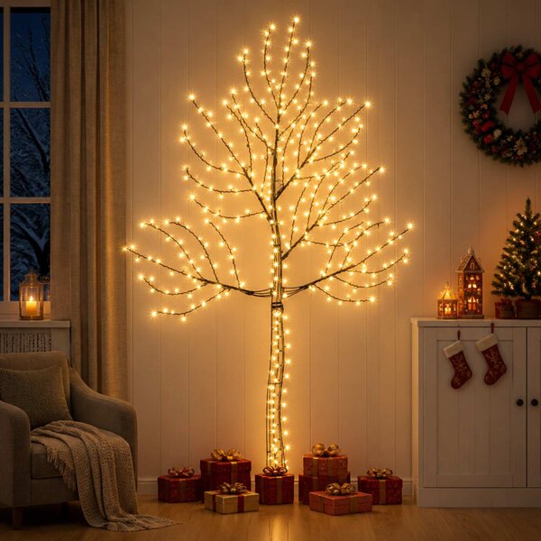LED-es fali karácsonyfa 210 cm 312 LED Meleg fehér Acél Fekete