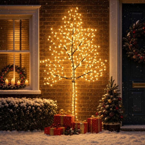 LED-es fali karácsonyfa 210 cm 312 LED Meleg fehér Acél Fekete