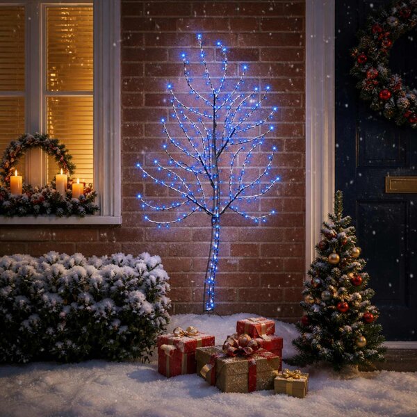 LED-es fali karácsonyfa 150 cm 140 LED Kék Acél Fekete