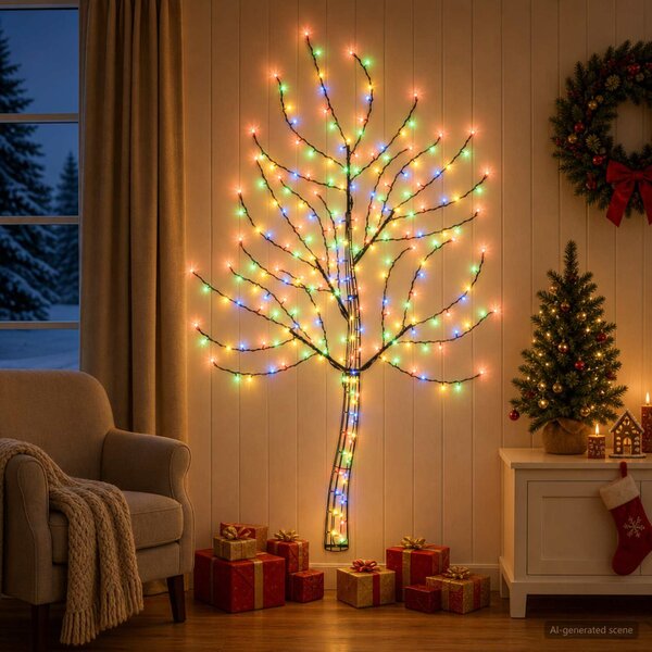 LED-es fali karácsonyfa 180 cm 200 LED Többszínű Acél Fekete
