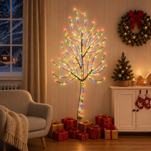 LED-es fali karácsonyfa 150 cm 140 LED Többszínű Acél Fekete