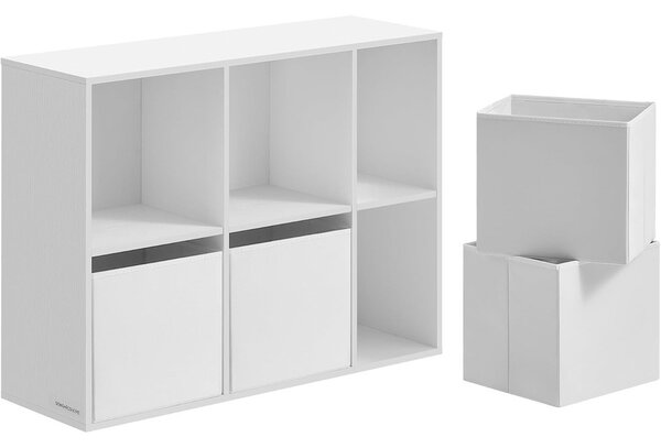 SONGMICS HOME 6 rekeszes könyvespolc 4 szövetfiókkal, 27 x 83 x 61,6 cm, hófehér