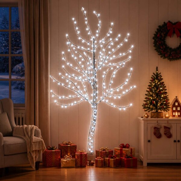 LED-es fali karácsonyfa 180 cm 200 LED Hideg fehér Acél Fekete