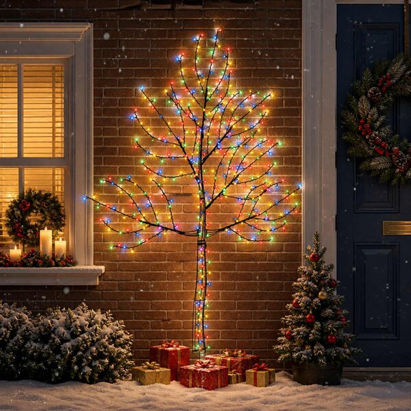 LED-es fali karácsonyfa 210 cm 312 LED Többszínű Acél Fekete