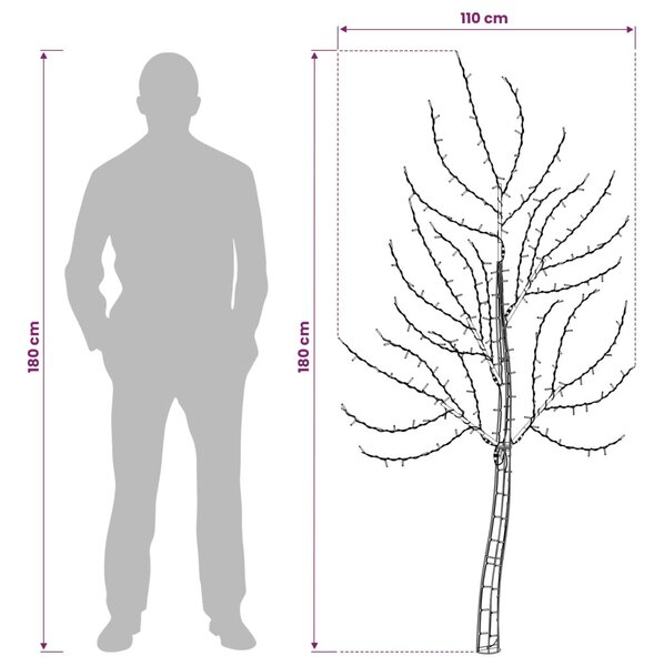 LED-es fali karácsonyfa 180 cm 200 LED Kék Acél Fekete