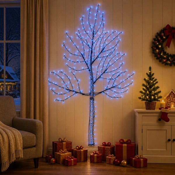 LED-es fali karácsonyfa 210 cm 312 LED Kék Acél Fekete