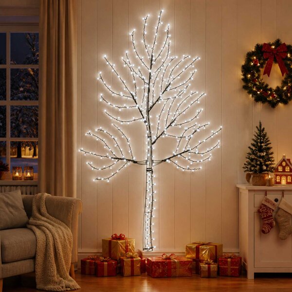 LED-es fali karácsonyfa 210 cm 312 LED Hideg fehér Acél Fekete