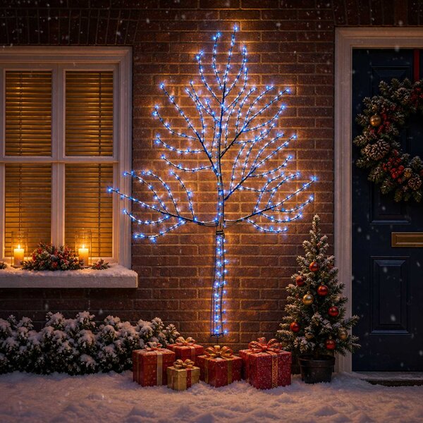 LED-es fali karácsonyfa 210 cm 312 LED Kék Acél Fekete