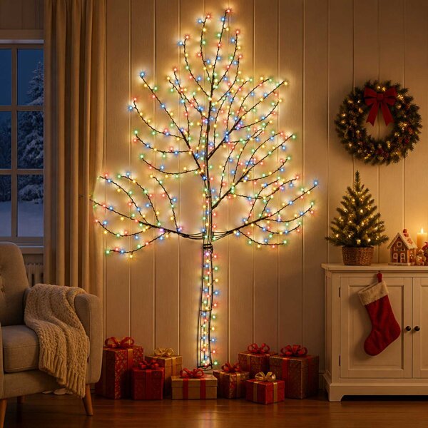 LED-es fali karácsonyfa 210 cm 312 LED Többszínű Acél Fekete