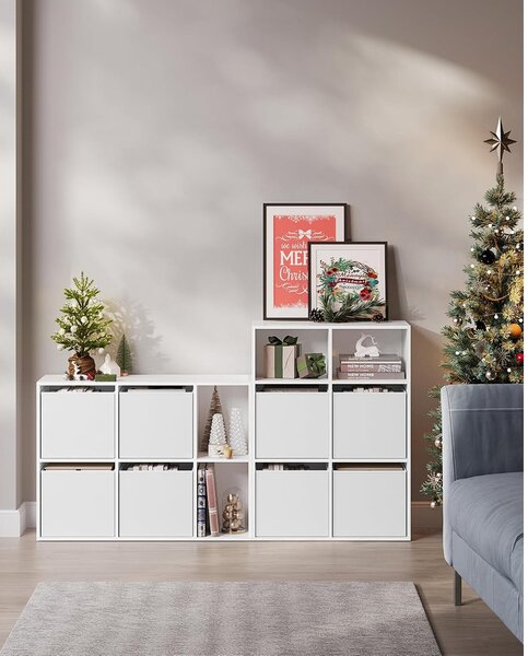 SONGMICS HOME 6 rekeszes könyvespolc 4 szövetfiókkal, 27 x 83 x 61,6 cm, hófehér