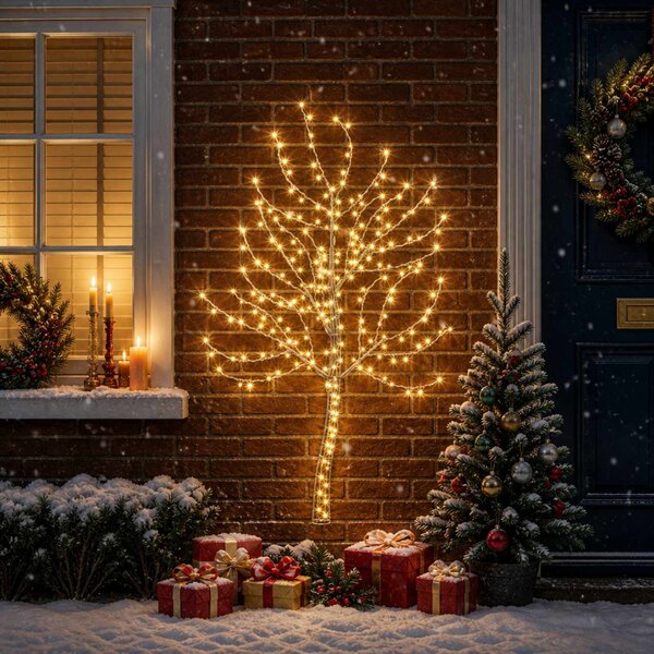LED-es fali karácsonyfa 150 cm 140 LED Meleg fehér Acél Fekete