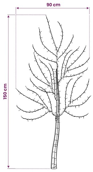 LED-es fali karácsonyfa 150 cm 140 LED Hideg fehér Acél Fekete