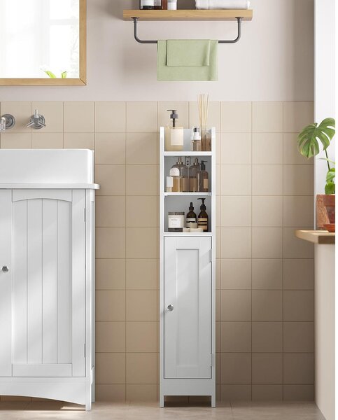 VASAGLE Keskeny Fürdőszobaszekrény, WC-papír Tároló, Felhőfehér