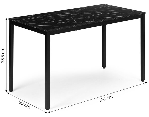 ModernHome konyha-étkezőasztal 4-5 személyre, 120x60 cm, fekete márvány mintás
