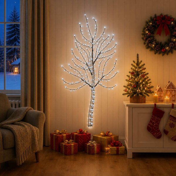 LED-es fali karácsonyfa 150 cm 140 LED Hideg fehér Acél Fekete