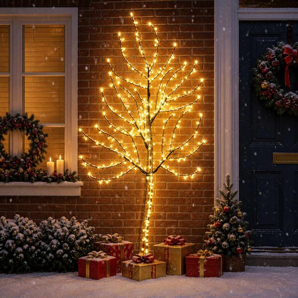 LED-es fali karácsonyfa 180 cm 200 LED Meleg fehér Acél Fekete