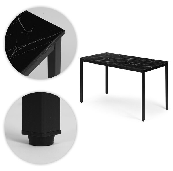 ModernHome konyha-étkezőasztal 4-5 személyre, 120x60 cm, fekete márvány mintás