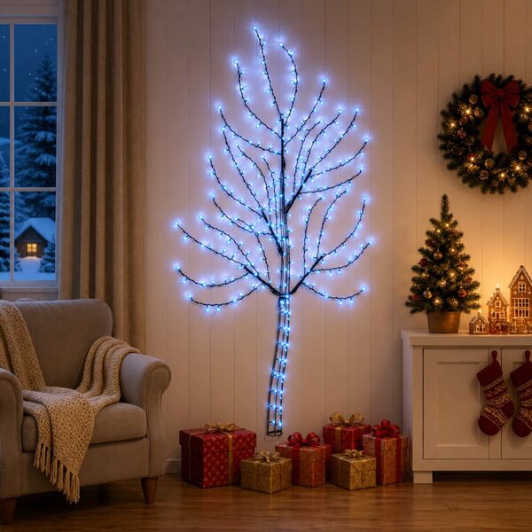 LED-es fali karácsonyfa 180 cm 200 LED Kék Acél Fekete