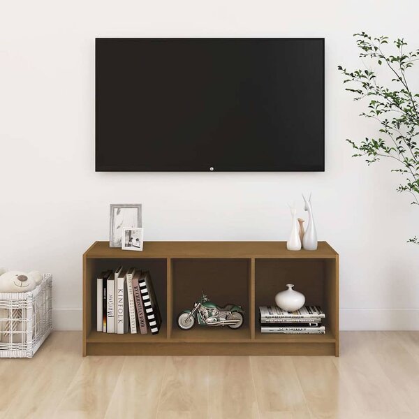 Mézbarna tömör fenyőfa TV-szekrény 104 x 33 x 41 cm