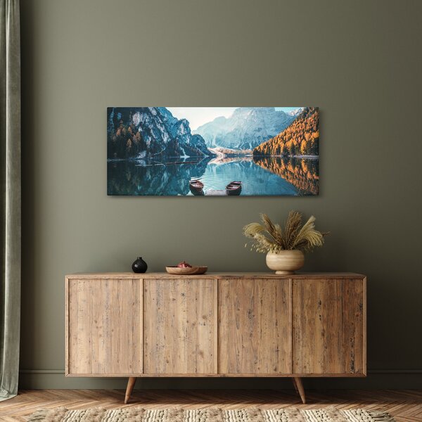 Kép - Csónakok a Braies-tónál (120x50 cm)
