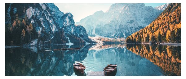 Kép - Csónakok a Braies-tónál (120x50 cm)