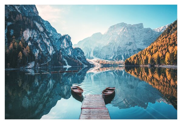 Kép - Csónakok a Braies-tónál (90x60 cm)