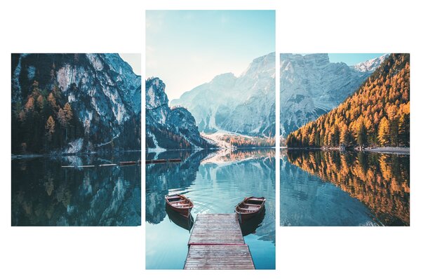 Kép - Csónakok a Braies-tónál (90x60 cm)