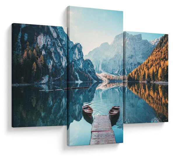 Kép - Csónakok a Braies-tónál (90x60 cm)