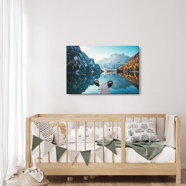 Kép - Csónakok a Braies-tónál (90x60 cm)