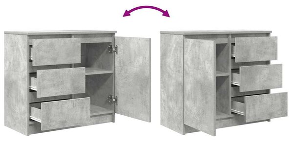 Betonszürke szerelt fa tálalószekrény fiókos 71x35x65 cm
