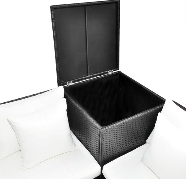 4-részes fekete polyrattan kerti bútorszett párnákkal
