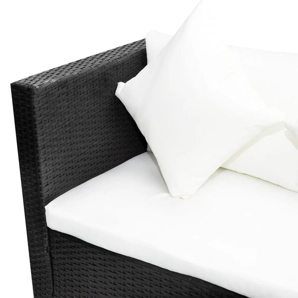 4-részes fekete polyrattan kerti bútorszett párnákkal
