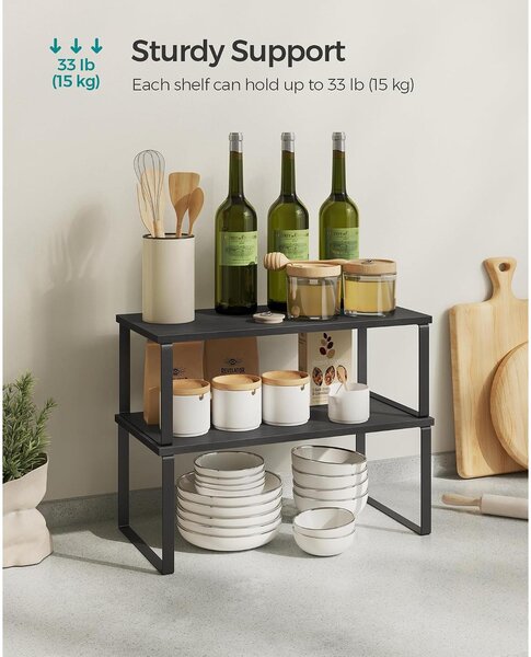 SONGMICS 4 Részes Bővíthető és Egymásra Rakható Fűszertartó Állvány, Matt Fekete