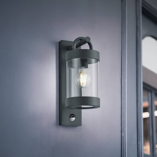 Trio Lighting Sambesi kültéri falilámpa, mozgásérzékelő, antr., Fekete, Alumínium, Modern