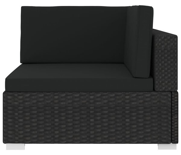 1 db fekete polyrattan moduláris sarokfotel párnákkal