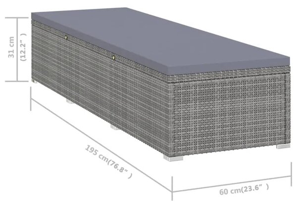 Szürke polyrattan napozóágy párnával