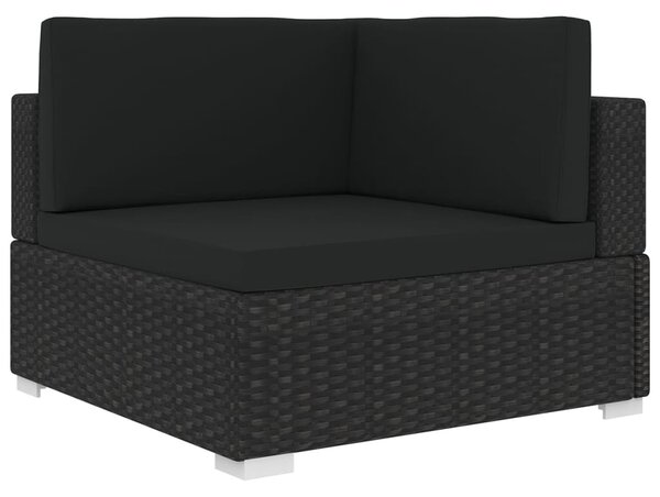 1 db fekete polyrattan moduláris sarokfotel párnákkal